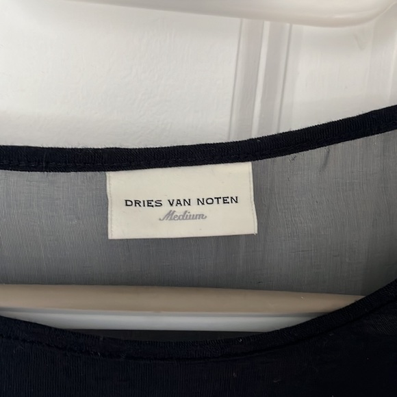 Dries Van Noten Navy Blue Cotton Top W/ Sheer Silk Sleeves & Back Size M - Picture 2 of 5